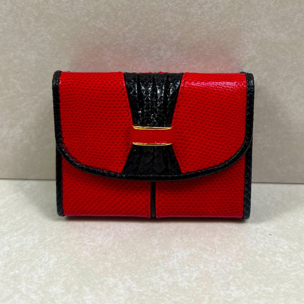 Judith Lieber Vintage Red Leather Change Purse Money Holder Mini Wallet